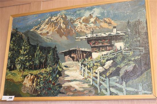 A. Van Gelder, oil on canvas, alpine landscape, 50 x 80cm